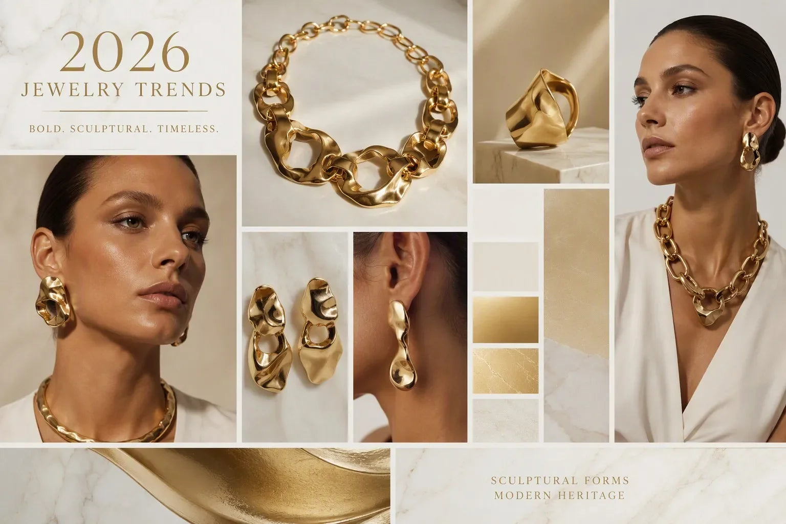 2026 Retro Gold Jewelry Trends Mood Board