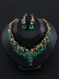 RGM001 Luxury Emerald Green Crystal Teardrop Necklace & Earrings Jewelry Set