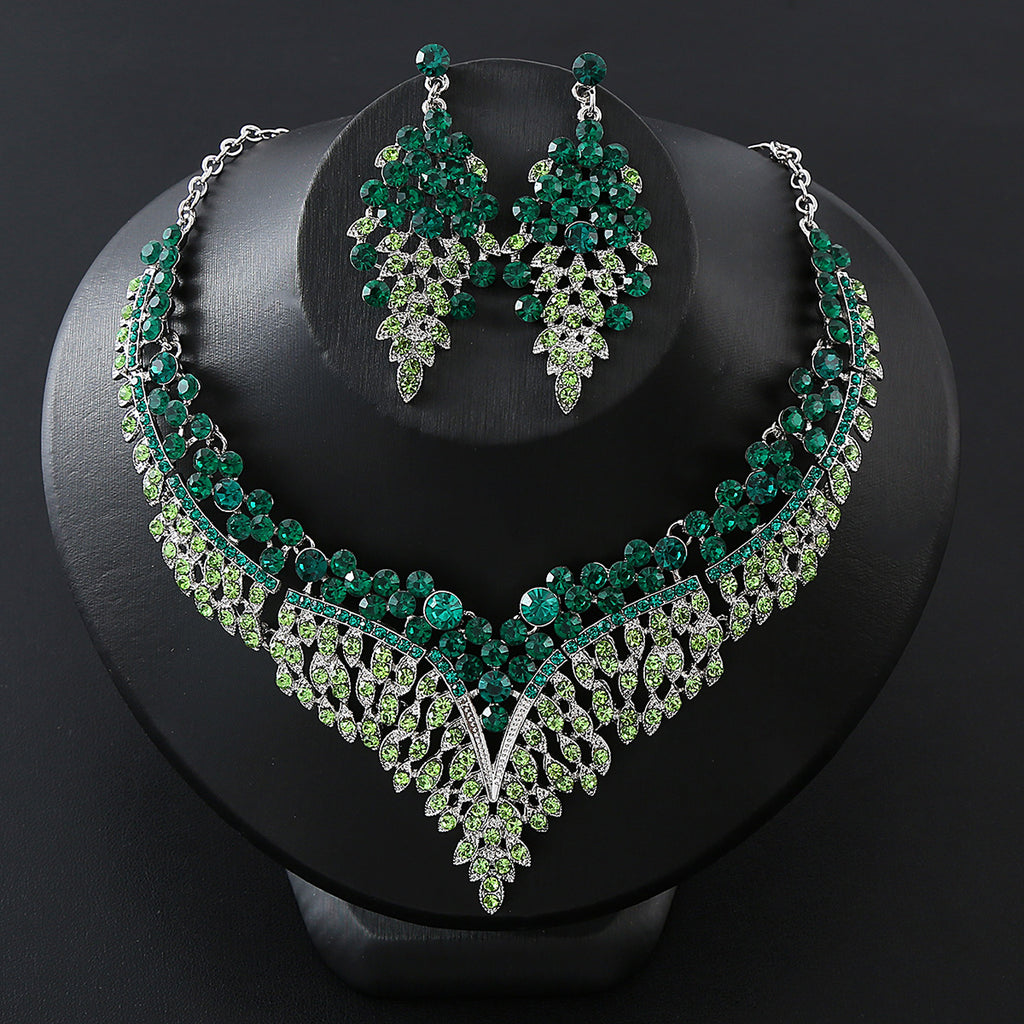 RGM008 Deluxe Emerald Green Crystal Teardrop Bridal Accessories Set