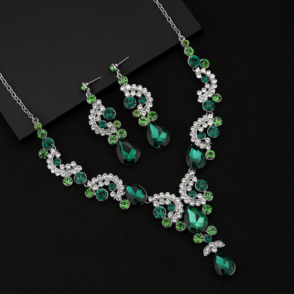 RGM007 Luxury Rhinestone Emerald Green Jewelry Set | Mother of the Bride