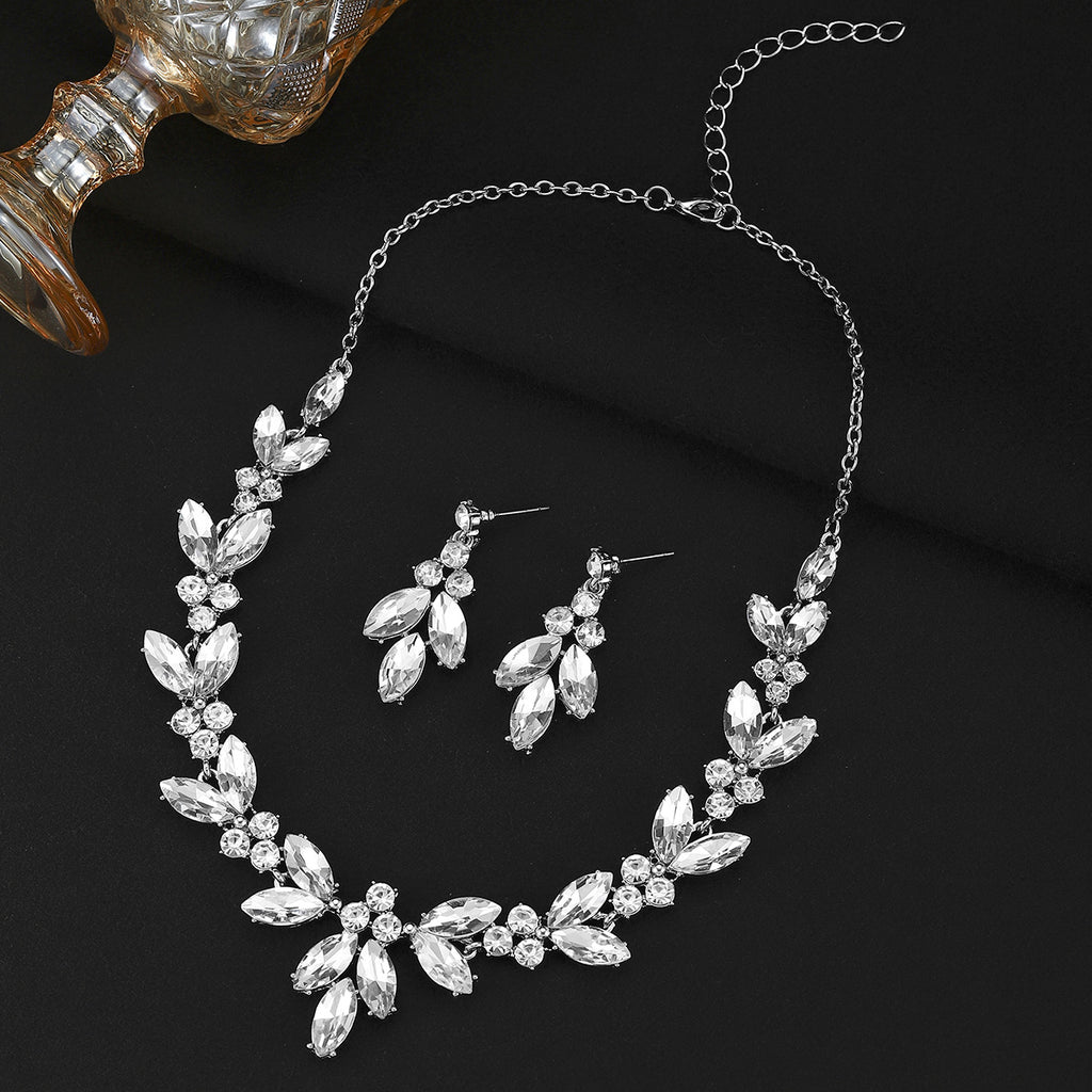 RGM003 Regal Emerald Green Waterdrop Statement Necklace Set for Brides