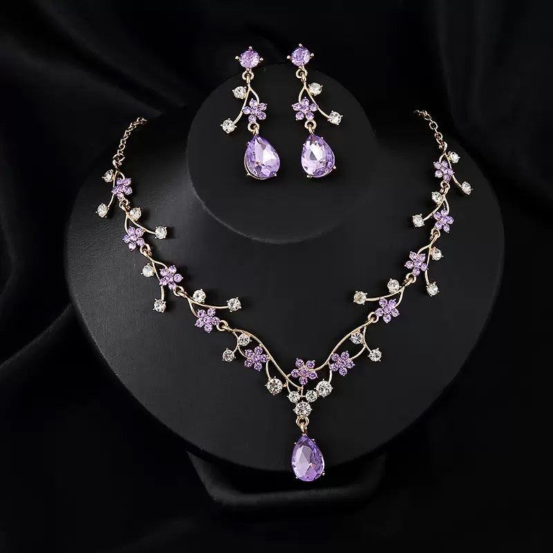 RGM004 Elegant Emerald Green Wedding Necklace and Earrings Bridal Set