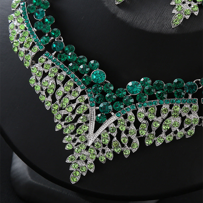 RGM008 Deluxe Emerald Green Crystal Teardrop Bridal Accessories Set