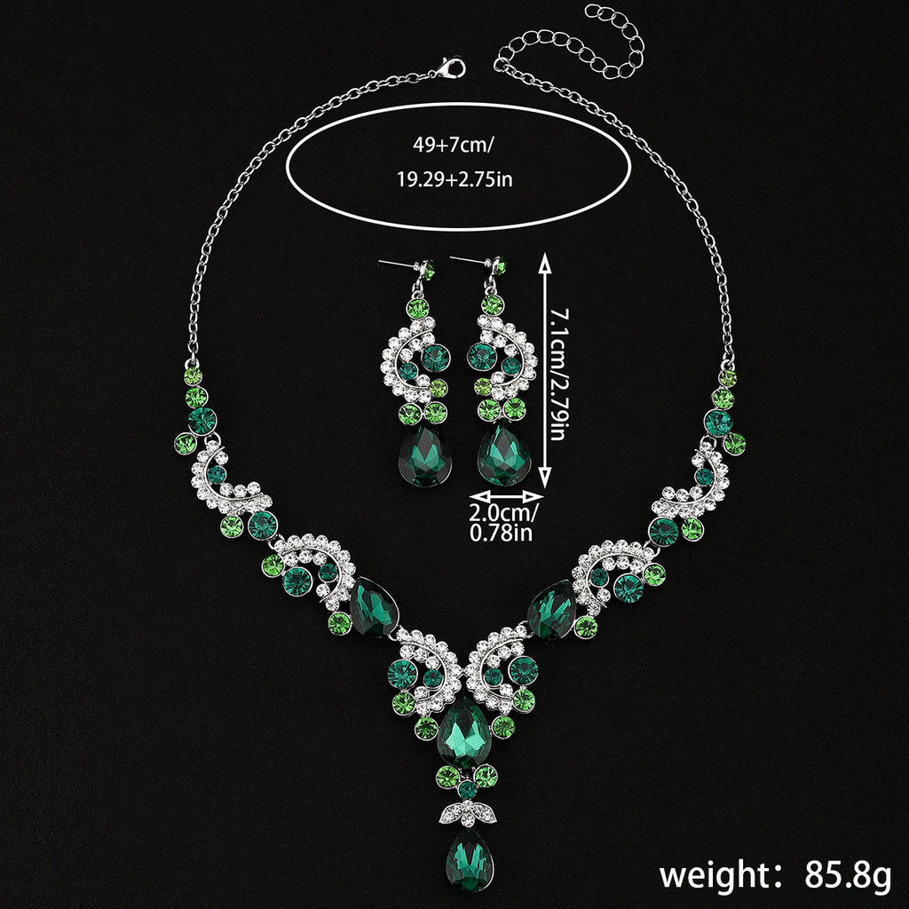 RGM007 Luxury Rhinestone Emerald Green Jewelry Set | Mother of the Bride