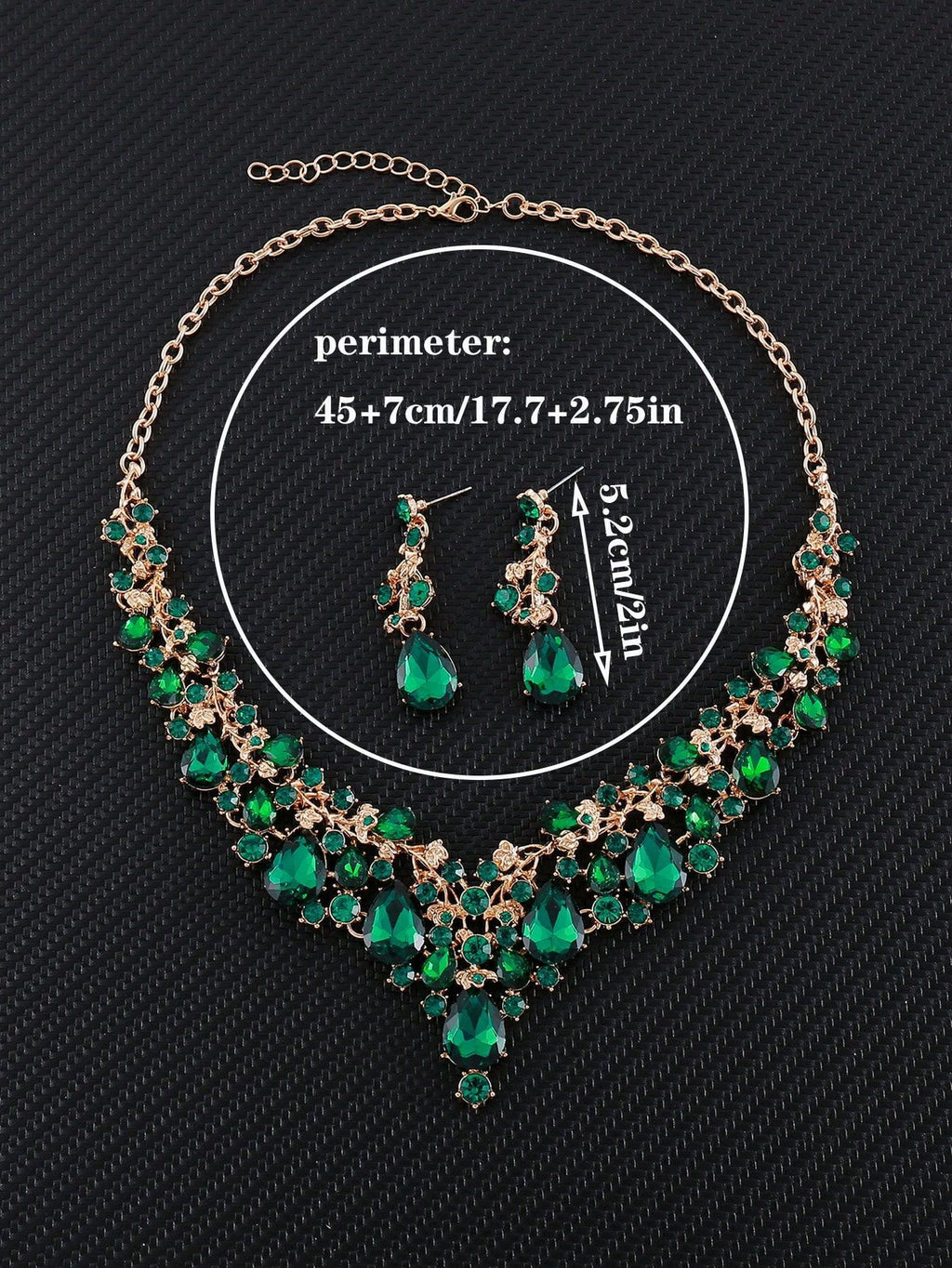 RGM001 Luxury Emerald Green Crystal Teardrop Necklace & Earrings Jewelry Set