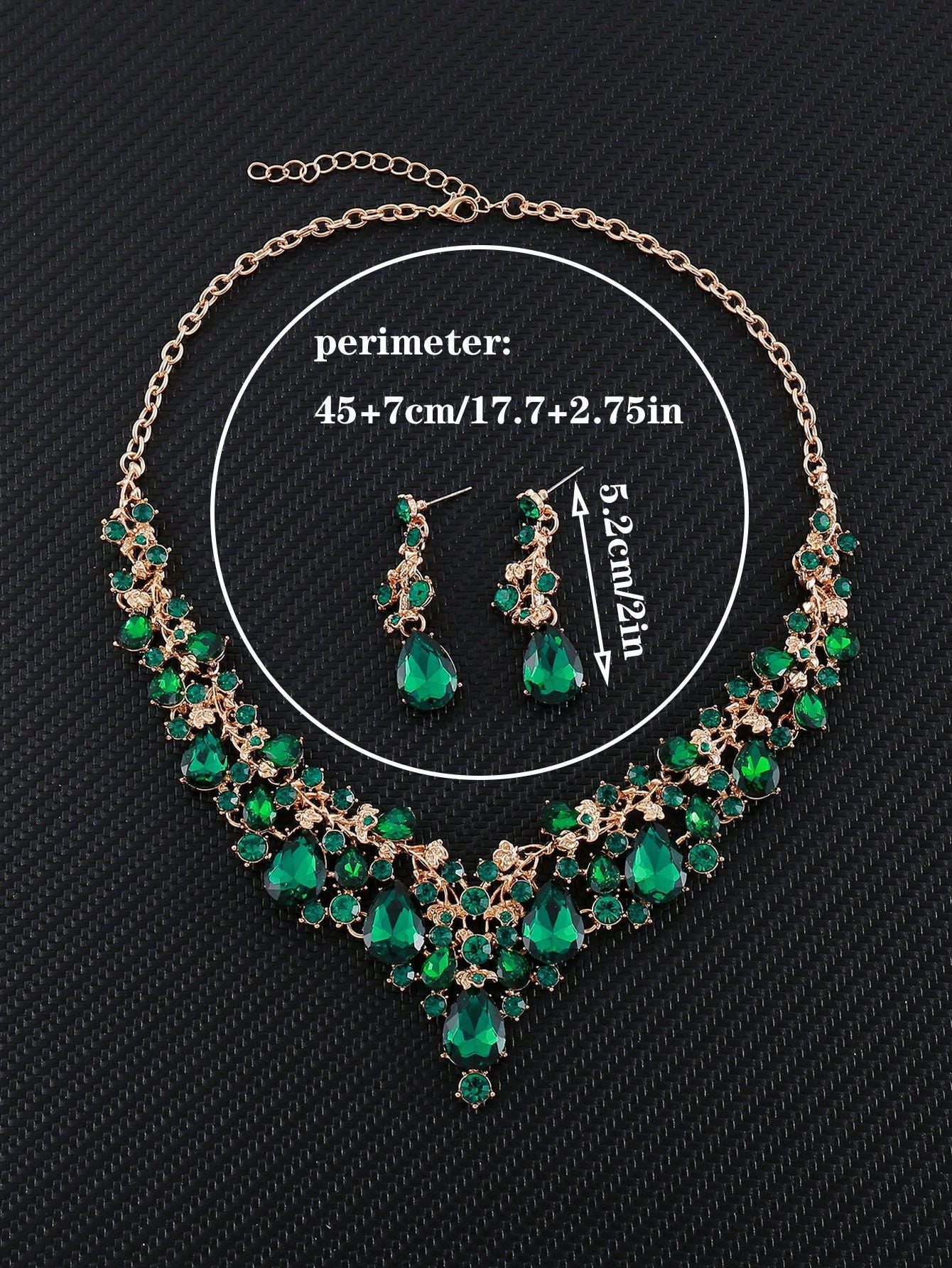 RGM001 Luxury Emerald Green Crystal Teardrop Necklace & Earrings Jewelry Set