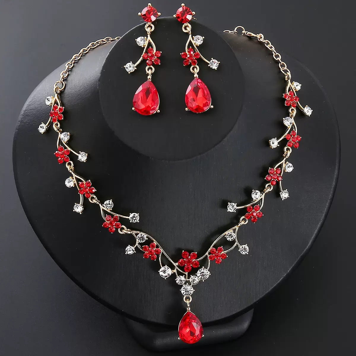 RGM004 Elegant Emerald Green Wedding Necklace and Earrings Bridal Set