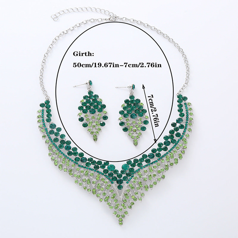 RGM008 Deluxe Emerald Green Crystal Teardrop Bridal Accessories Set