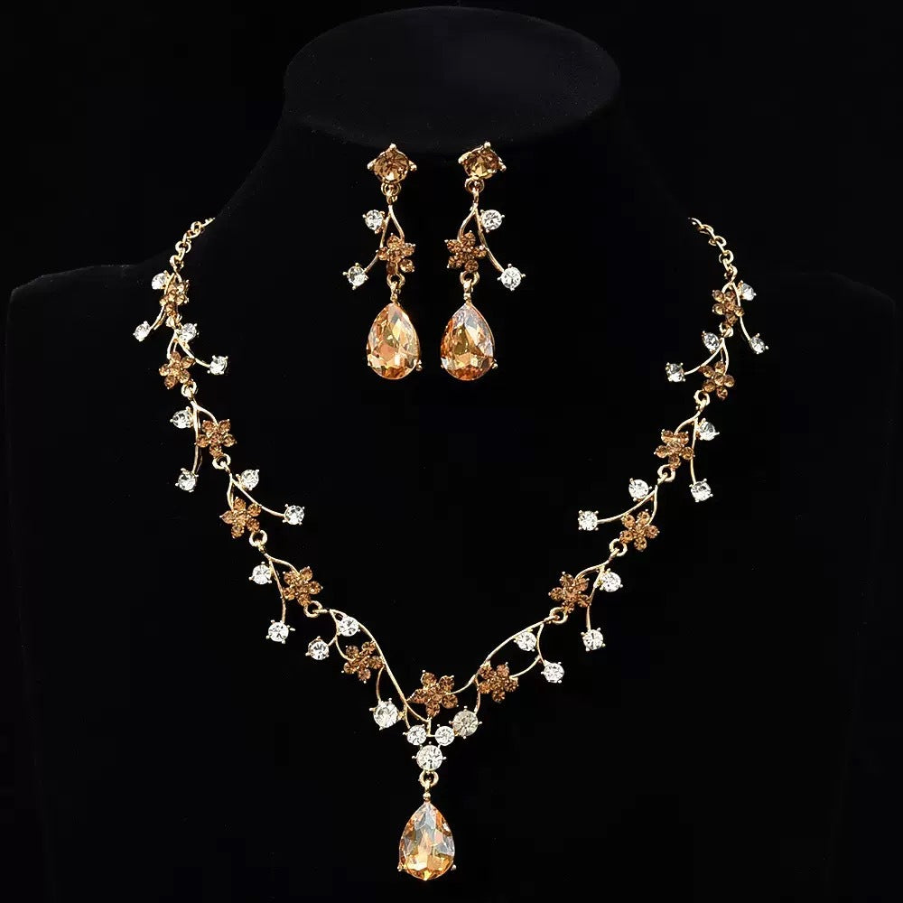 RGM004 Elegant Emerald Green Wedding Necklace and Earrings Bridal Set
