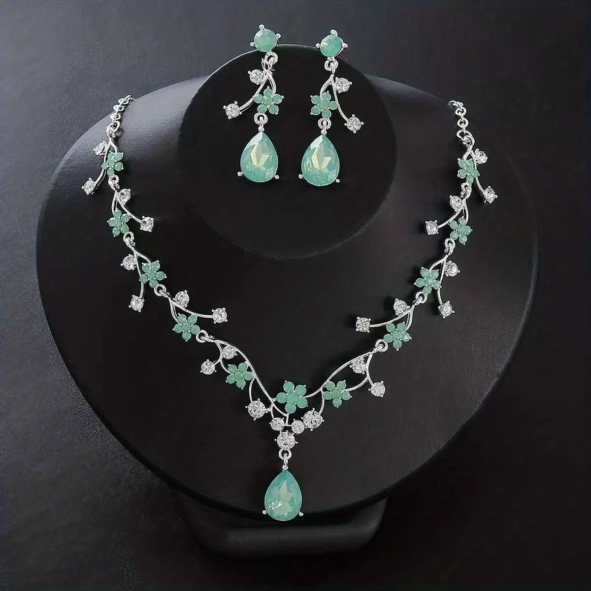 RGM004 Elegant Emerald Green Wedding Necklace and Earrings Bridal Set