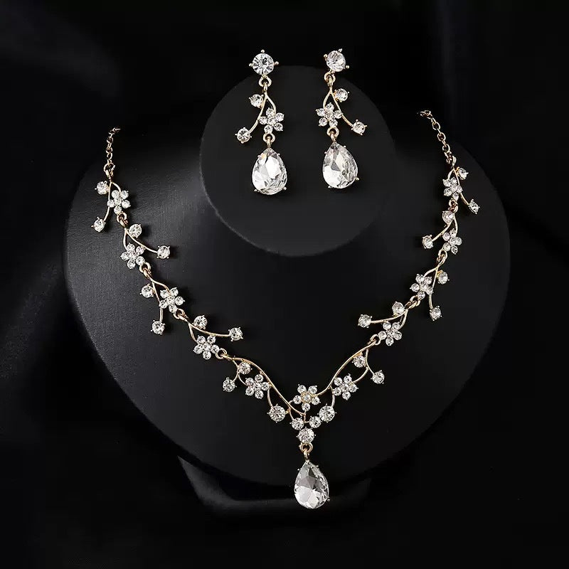 RGM004 Elegant Emerald Green Wedding Necklace and Earrings Bridal Set