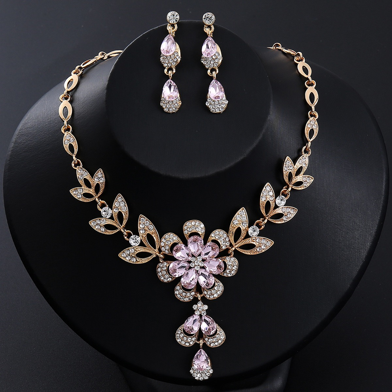 RGM006 Exquisite Emerald Teardrop Crystal Jewelry Set for Anniversary