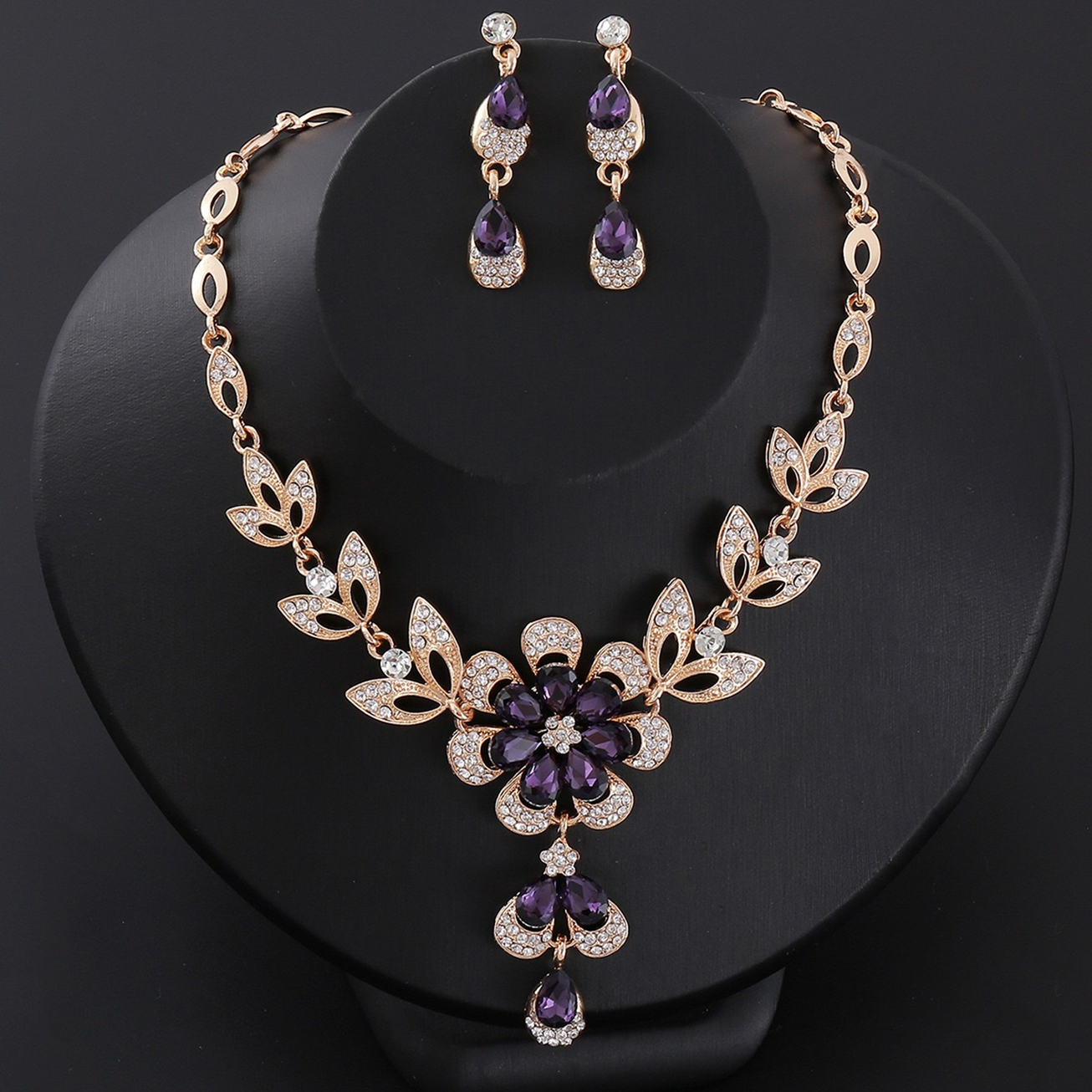 RGM006 Exquisite Emerald Teardrop Crystal Jewelry Set for Anniversary